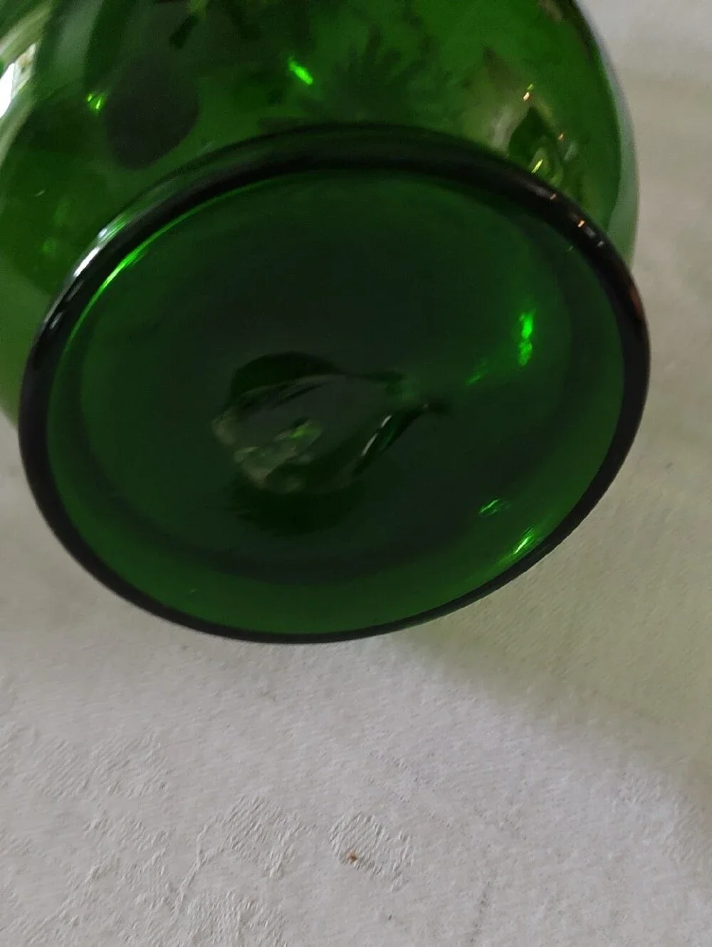 Hand-Painted Dark Green Floral Glass Pitcher Vase